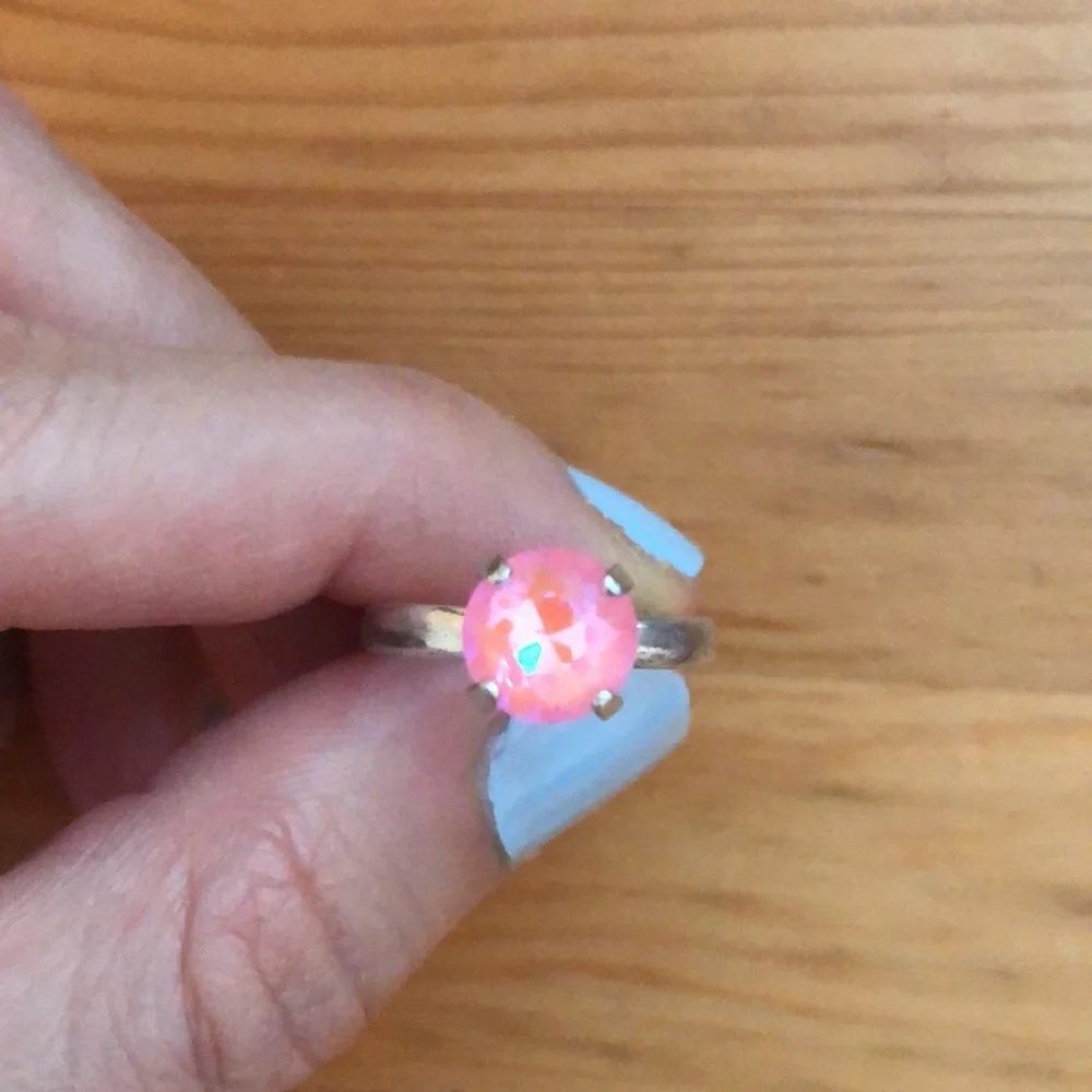Pink Aurora Borealis + Silver Cystal Ring
